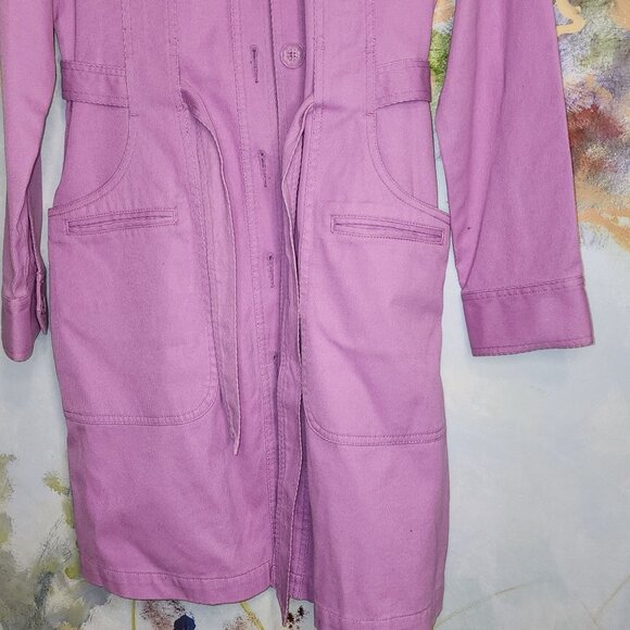 Vintage Styled Lilac Button-Front Trench Coat With Belt- Liz Claiborne - Picture 6 of 13